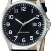 Black Dial Analog Watch with Black Leather Band