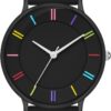 Black Silicone Strap Analog Watch with Colorful Hour Markers