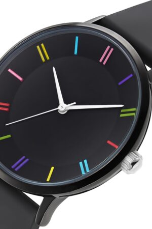 Black Silicone Strap Analog Watch with Colorful Hour Markers - Image 3