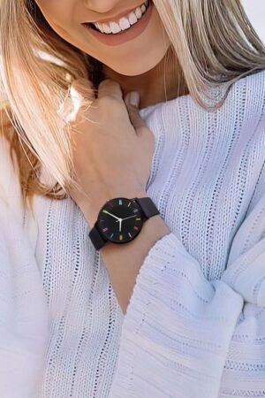 Black Silicone Strap Analog Watch with Colorful Hour Markers - Image 4