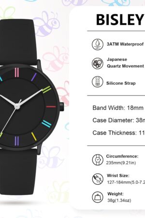Black Silicone Strap Analog Watch with Colorful Hour Markers - Image 5