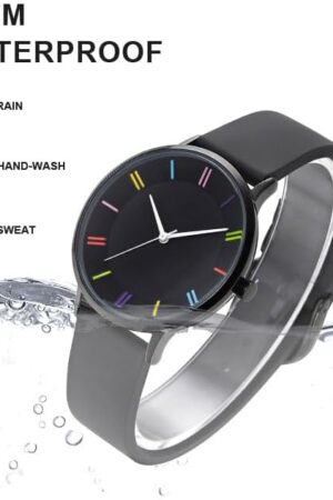 Black Silicone Strap Analog Watch with Colorful Hour Markers - Image 6