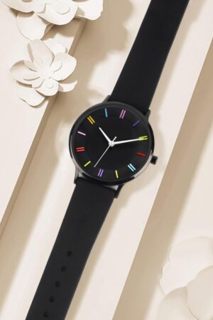 Black Silicone Strap Analog Watch with Colorful Hour Markers - Image 7
