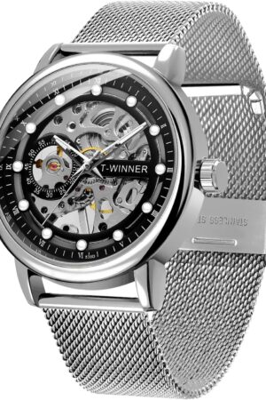 Black Skeleton Dial Roman Numeral Mesh Strap Watch - Image 13