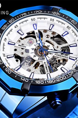 Blue Stainless Steel Automatic Skeleton Men's Watch - Image 2