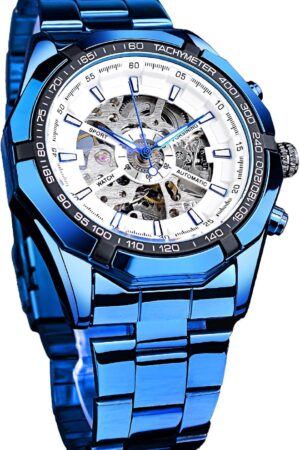 Blue Stainless Steel Automatic Skeleton Men's Watch
