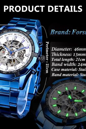 Blue Stainless Steel Automatic Skeleton Men's Watch - Image 7