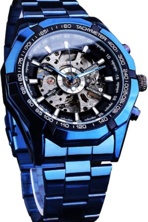 Blue Stainless Steel Automatic Skeleton Men's Watch - Image 8