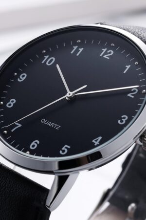 Mens Black Large Dial Arabic Numerals Black Belt Modern Classic Men’s Watch - Image 2