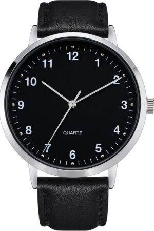 Mens Black Large Dial Arabic Numerals Black Belt Modern Classic Men’s Watch