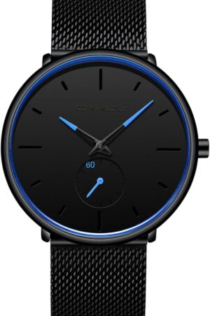 Minimalist Black Analog Quartz Wrist Watch with Mesh Strap - Image 12