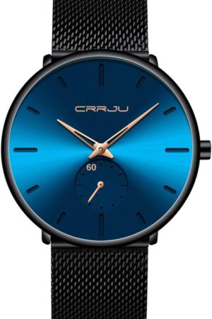 Minimalist Black Analog Quartz Wrist Watch with Mesh Strap - Image 14