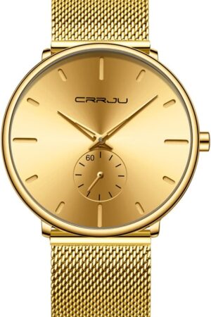 Minimalist Black Analog Quartz Wrist Watch with Mesh Strap - Image 15