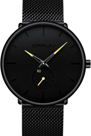 Minimalist Black Analog Quartz Wrist Watch with Mesh Strap - Image 18