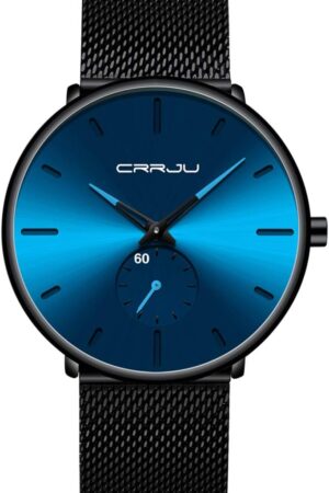 Minimalist Black Analog Quartz Wrist Watch with Mesh Strap - Image 19