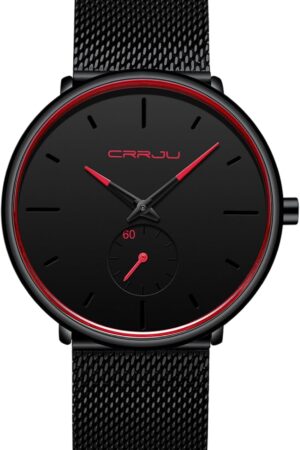 Minimalist Black Analog Quartz Wrist Watch with Mesh Strap - Image 20