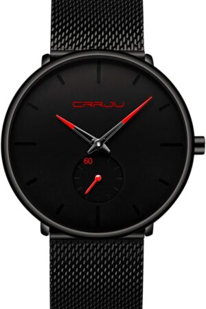 Minimalist Black Analog Quartz Wrist Watch with Mesh Strap - Image 21