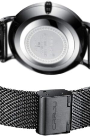 Minimalist Black Analog Quartz Wrist Watch with Mesh Strap - Image 6