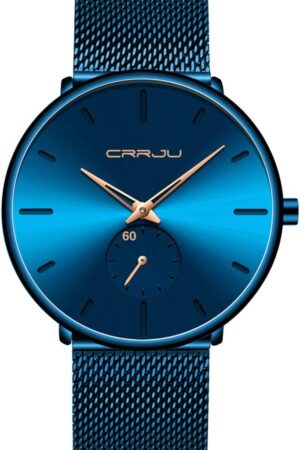 Minimalist Black Analog Quartz Wrist Watch with Mesh Strap - Image 9
