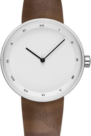 Minimalist Round Face Leather Strap Watch - Image 8