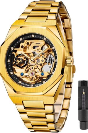 Silver Tone Blue Skeleton Dial Automatic Mechanical Watch - Image 15