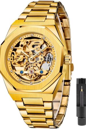 Silver Tone Blue Skeleton Dial Automatic Mechanical Watch - Image 16