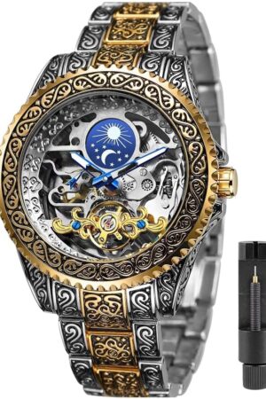 Silver Tone Blue Skeleton Dial Automatic Mechanical Watch - Image 19