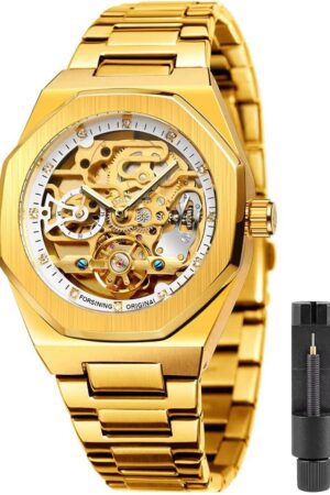 Silver Tone Blue Skeleton Dial Automatic Mechanical Watch - Image 20