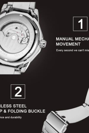 Silver Tone Blue Skeleton Dial Automatic Mechanical Watch - Image 8